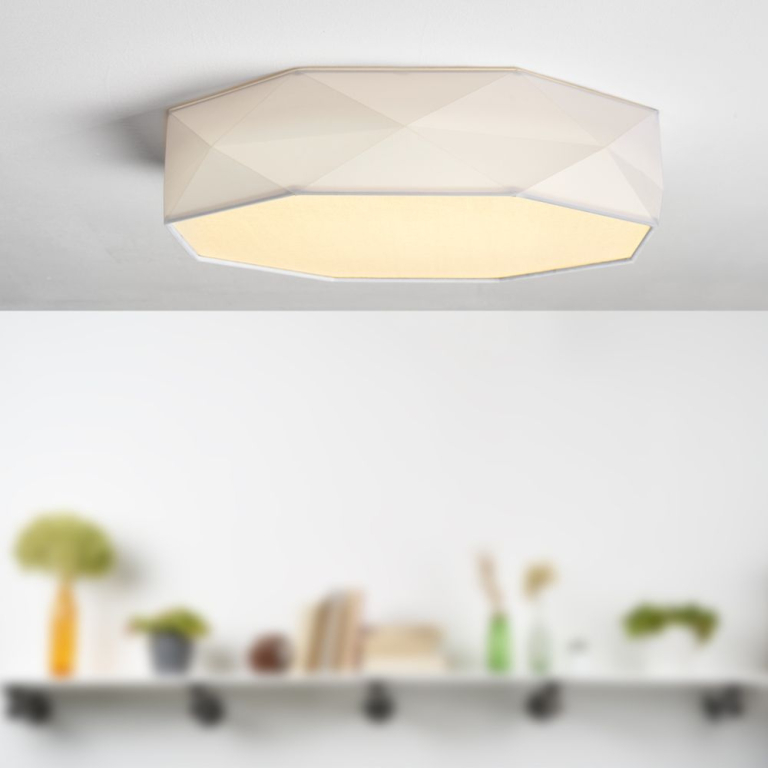 famlights famlights | LED Deckenleuchte Mikael aus Stoff in Weiß 450mm dimmbar