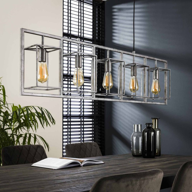 famlights famlights | Pendelleuchte Carsten in Silber E27 5-flammig