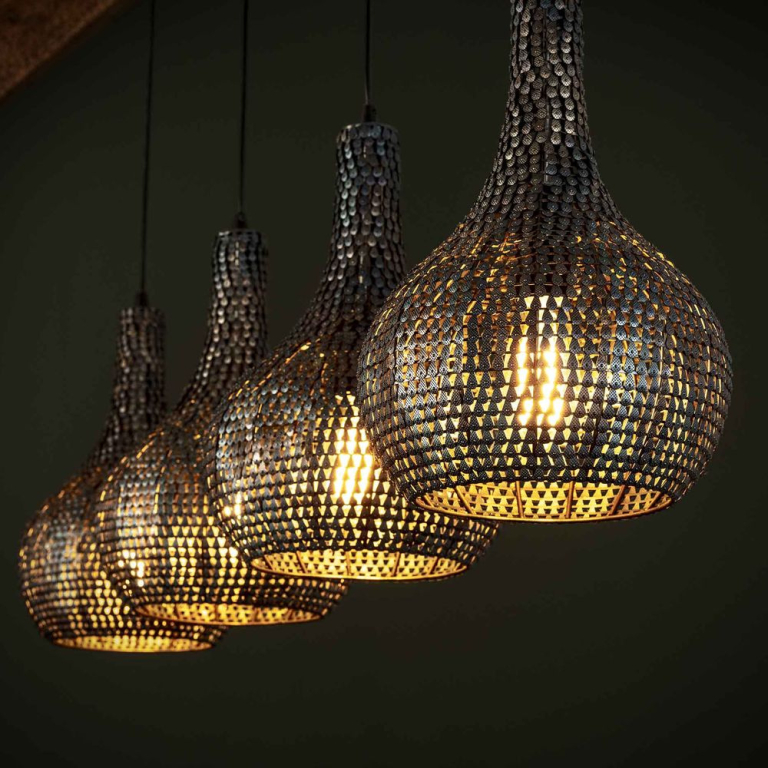 famlights famlights | Pendelleuchte Louisa in Schwarz und Braun E27 4-flammig
