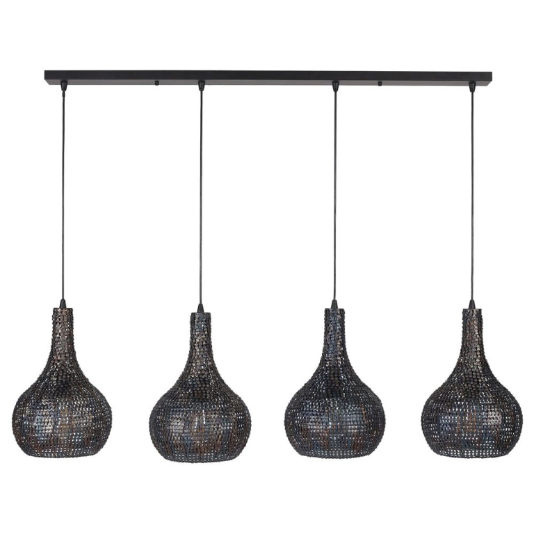 famlights famlights | Pendelleuchte Louisa in Schwarz und Braun E27 4-flammig
