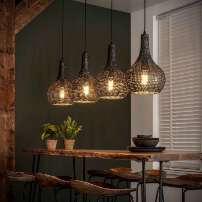 famlights famlights | Pendelleuchte Louisa in Schwarz und Braun E27 4-flammig