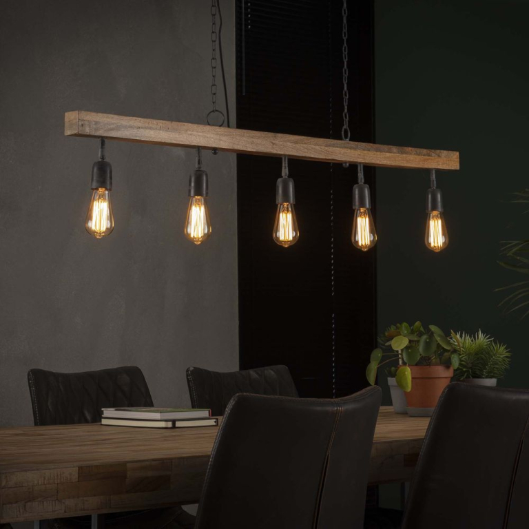 famlights famlights | Pendelleuchte Marie in Natur E27 5-flammig