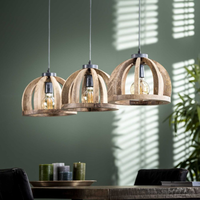 famlights famlights | Pendelleuchte Emil in Natur E27 3-flammig