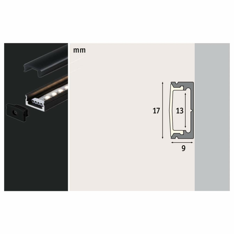 Paulmann Base Profil 1m mit schwarzem Diffusor eloxiert