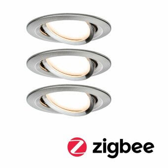 Paulmann ZigBee Smart Home Bundle 3x LED Einbauleuchte Nova Coin 6W 2700K Eisen gebürstet + ZigBee Cephei Controller