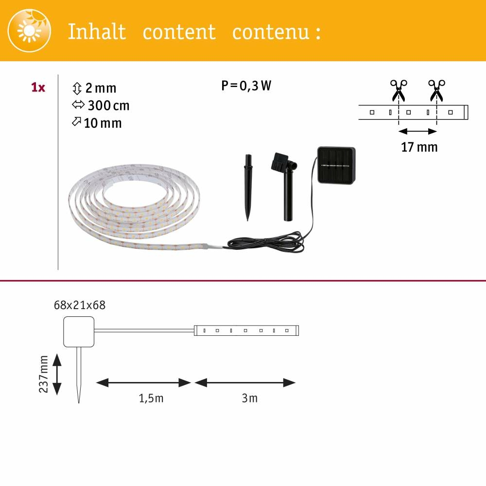 Paulmann 78896 Solar LED Stripe mit Dämmerungssensor IP44 3m 2700K |  Lampen1a