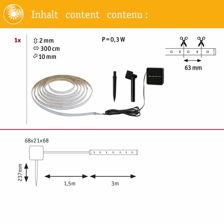 Paulmann Solar LED Stripe mit Dämmerungssensor IP44 3m RGB 0,3W Schwarz
