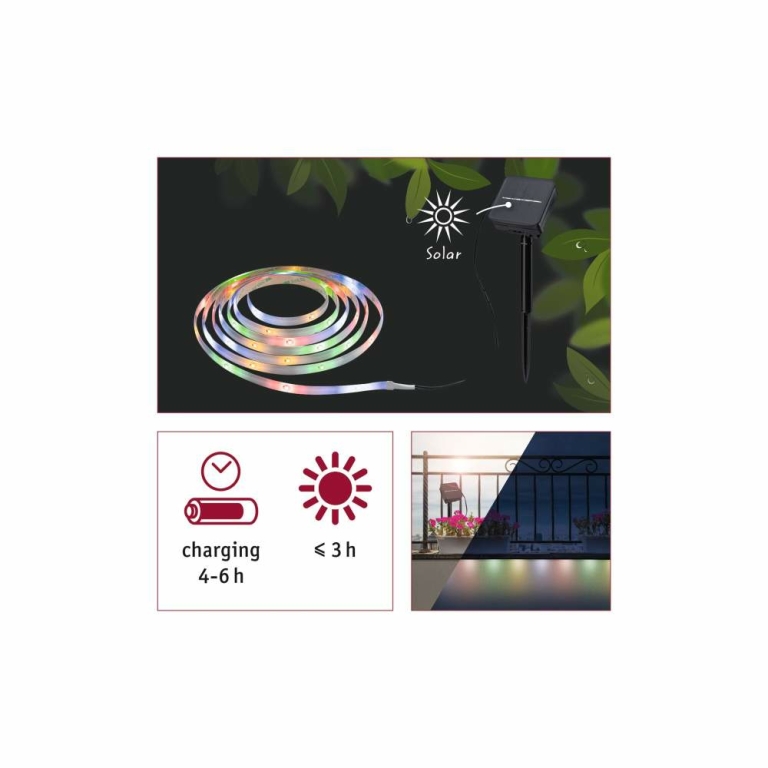 Paulmann Solar LED Stripe mit Dämmerungssensor IP44 3m RGB 0,3W Schwarz