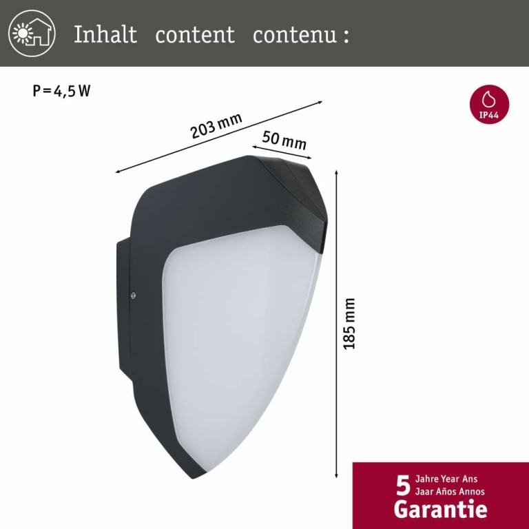 Paulmann LED Außenwandleuchte Ikosea mit Bewegungsmelder Dämmerungssensor IP44 3000K seewasserresistent Anthrazit Kunststoff 230V