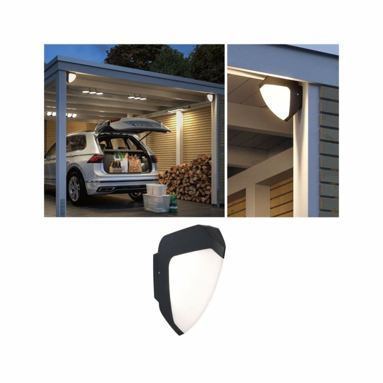 Paulmann LED Außenwandleuchte Ikosea mit Bewegungsmelder Dämmerungssensor IP44 3000K seewasserresistent Anthrazit Kunststoff 230V