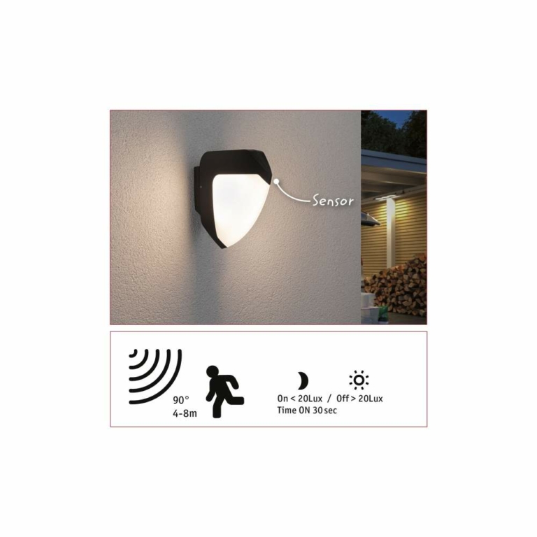 Paulmann LED Außenwandleuchte Ikosea mit Bewegungsmelder Dämmerungssensor IP44 3000K seewasserresistent Anthrazit Kunststoff 230V