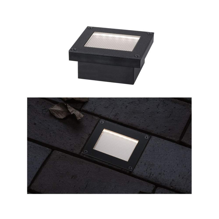 Paulmann Solar LED Bodeneinbauleuchte Domenic schwarz 8x8cm mit Dämmerungsschalter IP67 8lm 3000K wasserdicht rostfrei