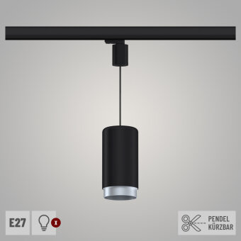 ProRail3 Pendel Leuchte Corus Schwarz Silber max. 1x50W E27 kürzbar