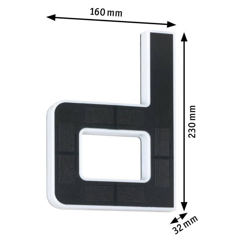 Paulmann Solar LED Hausnummernleuchte Buchstabe D inkl. wechselbarer Akku
 IP44 3000K 6lm Schwarz