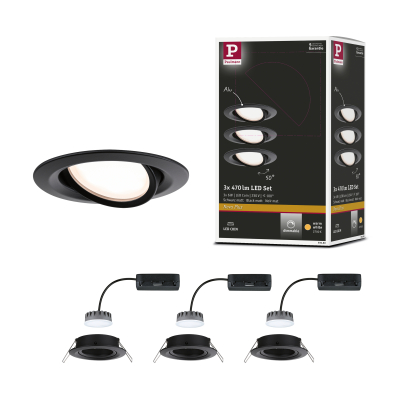 Paulmann LED Einbauleuchte Nova Plus Coin Basisset schwenkbar   84mm 50° Coin 3x6W 3x470lm 230V dimmbar 2700K