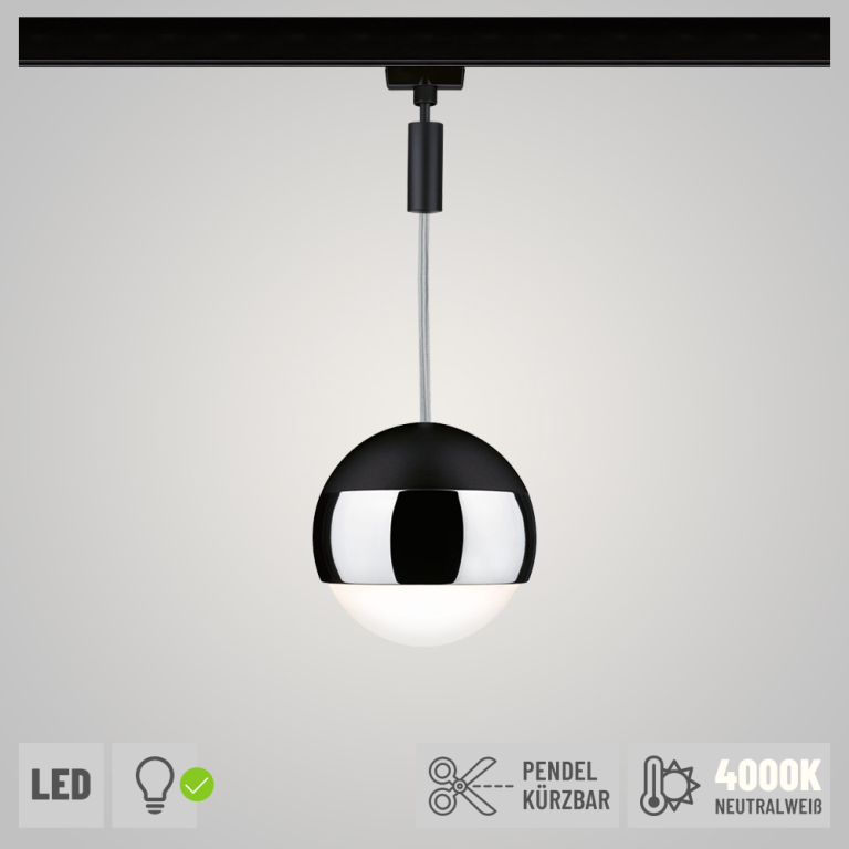 Paulmann URail LED Pendel Capsule II Schwarz matt/Chrom 6,3W 4000K 440lm dimmbar (LED fest verbaut)