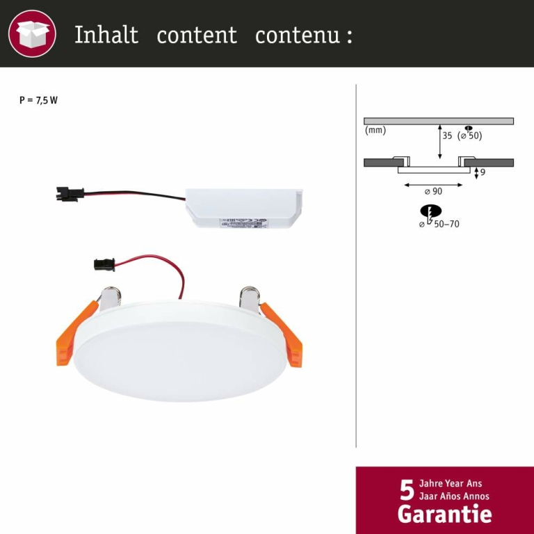 Paulmann VariFit LED Einbaupanel Veluna Edge IP44 rund 90mm 500lm 4000K Weiß