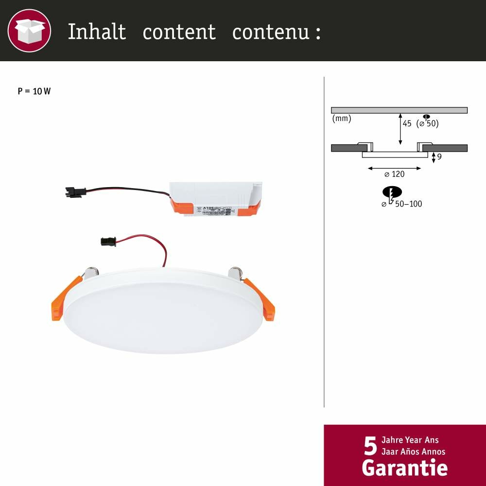 Paulmann 79939 VariFit LED Einbaupanel Veluna Edge IP44 rund 120mm 650lm  3000K | Lampen1a