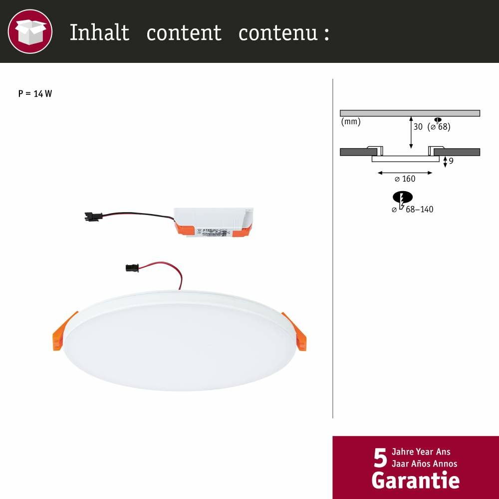 Paulmann 79940 VariFit LED Einbaupanel Veluna Edge IP44 rund 160mm 1100lm  3000K | Lampen1a