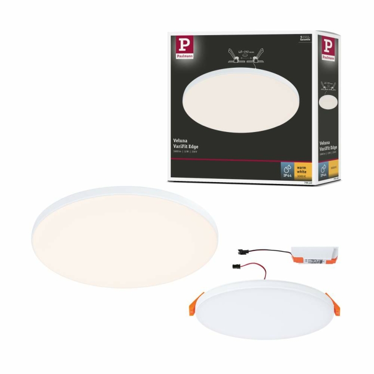 Paulmann VariFit LED Einbaupanel Veluna Edge IP44 rund 160mm 1100lm 3000K Weiß