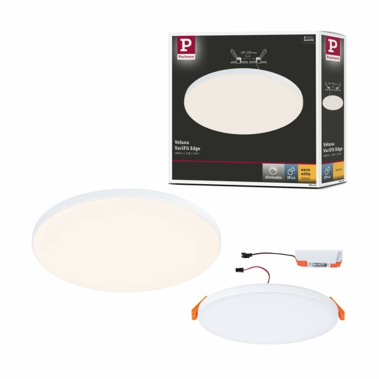 Paulmann VariFit LED Einbaupanel Veluna Edge IP44 rund 160mm 1100lm 3000K Weiß dimmbar