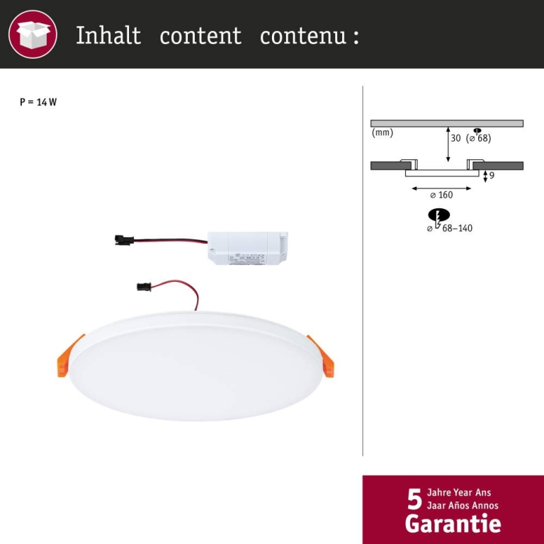 Paulmann VariFit LED Einbaupanel Veluna Edge IP44 rund 160mm 1100lm 3000K Weiß dimmbar