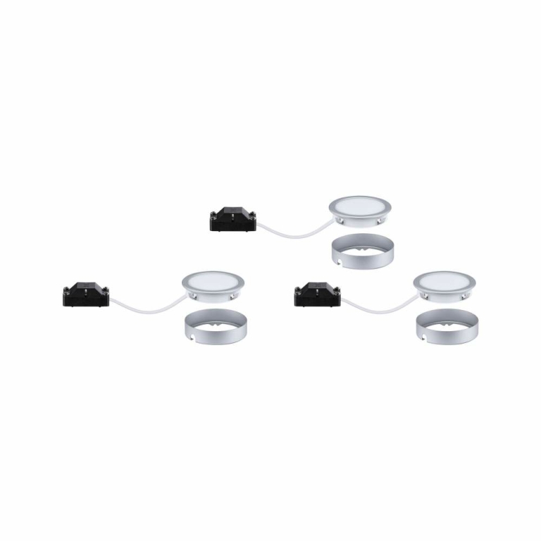 Paulmann Möbel LED Schrankleuchte Pukk Chrom matt rund Warmweiß 3er-Set inkl. Trafo 230V