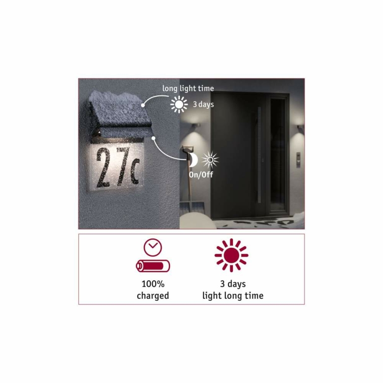Paulmann Solar LED Hausnummernleuchte Neda IP44 3000K 14lm Schwarz