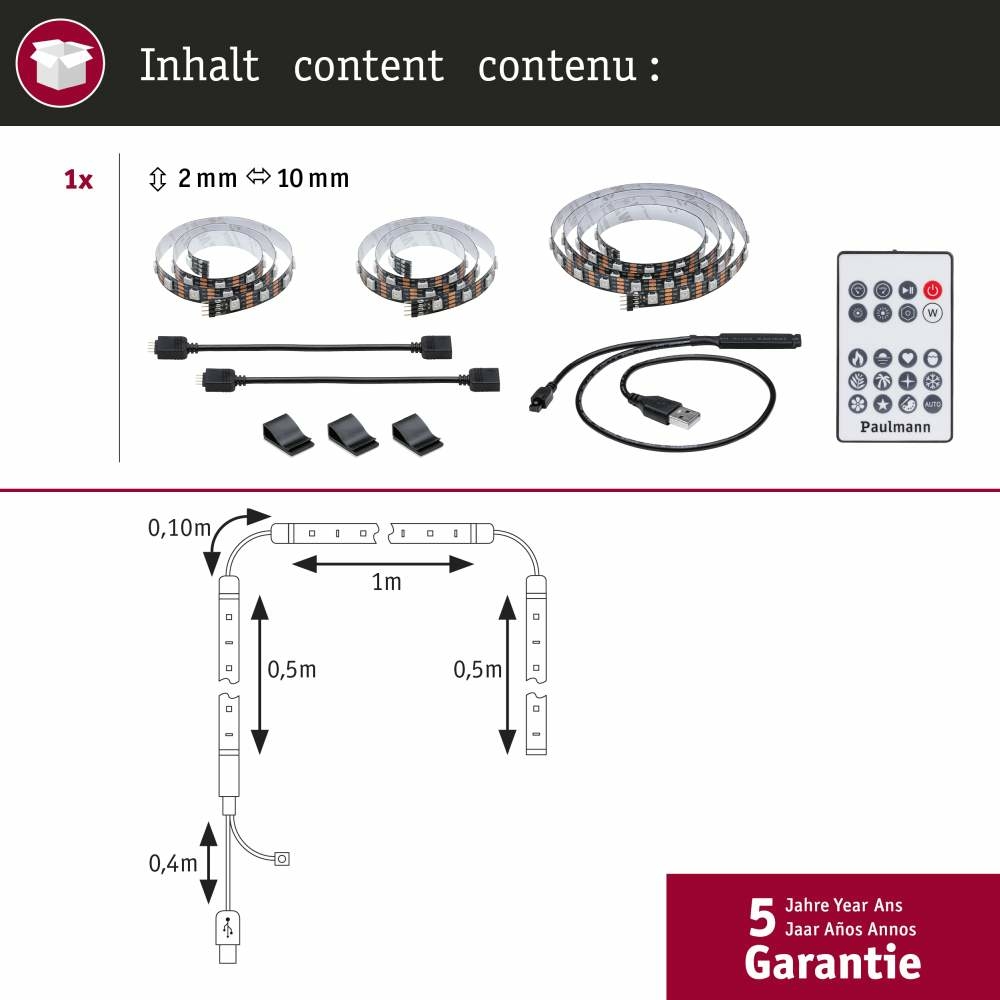 Paulmann 78880 EntertainLED USB LED Strip RGB TV-Beleuchtung 55 Zoll 2m 35W  60LEDs/m | Lampen1a