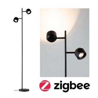 Paulmann LED Stehleuchte Puric Pane Smart Home ZigBee 2-flammig 300lm 3W 2700K Schwarz dimmbar schwenkbar