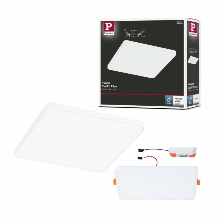 Paulmann VariFit LED Einbaupanel Veluna Edge IP44 eckig 160x160mm 1100lm 4000K Weiß