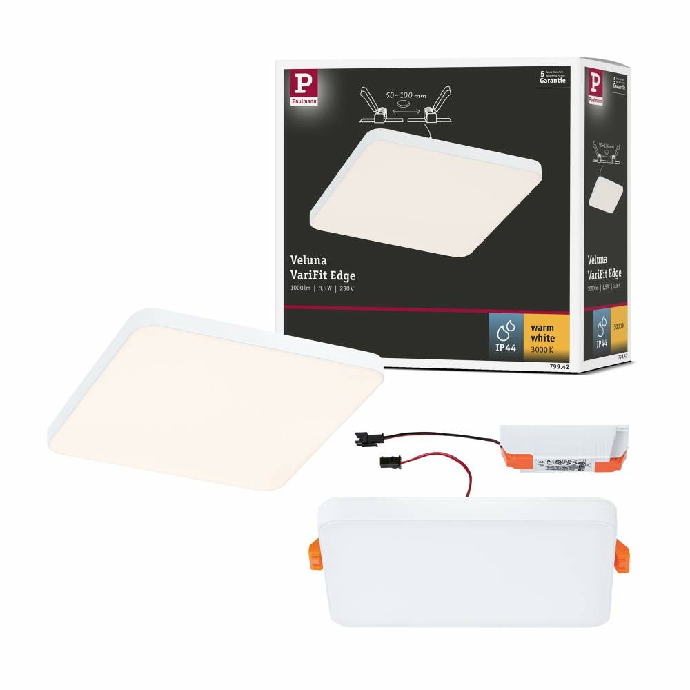 eckig 79942 Paulmann Lampen1a Edge VariFit 3000K Einbaupanel LED | Veluna IP44 650lm 120x120mm