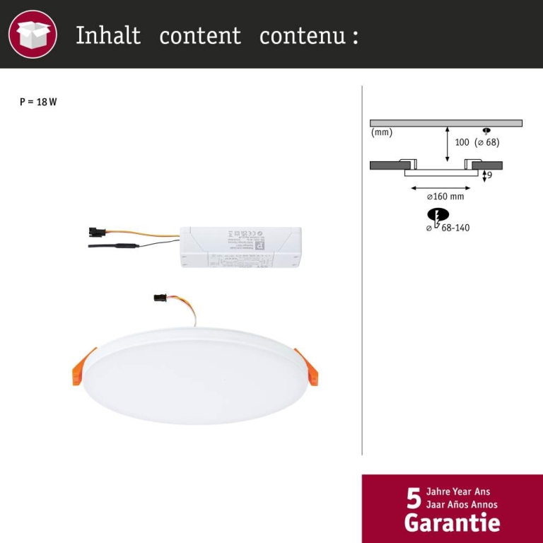 Paulmann VariFit LED Einbaupanel Smart Home Zigbee Veluna Edge IP44 rund 160mm 1000lm Tunable White Weiß dimmbar