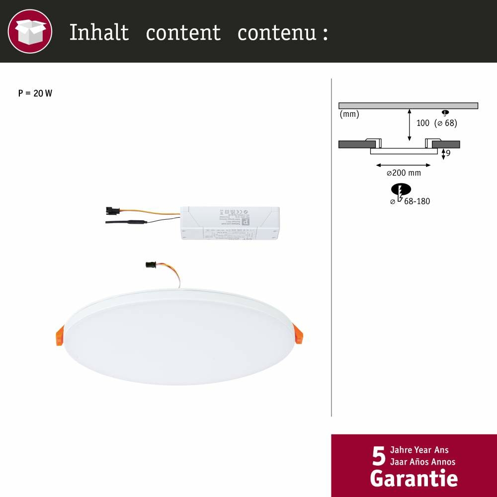 Paulmann 79957 VariFit LED Einbaupanel Veluna Edge IP44 rund 200mm 1400lm  Tunable | Lampen1a