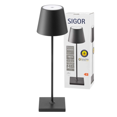 SIGOR Sigor Nuindie Akku-Tischleuchte  nachtschwarz LED rund 380mm IP54 dimmbar Flex-Mood Easy-Connect