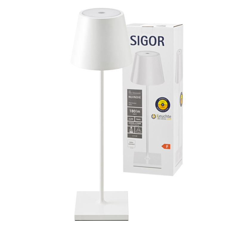 SIGOR Sigor Nuindie Akku-Tischleuchte  schneeweiß LED rund 380mm IP54 dimmbar Flex-Mood Easy-Connect