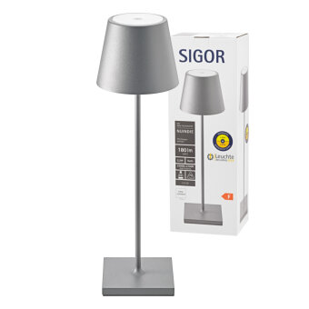 SIGOR Sigor Nuindie Akku-Tischleuchte  grau LED rund 380mm IP54 dimmbar Flex-Mood Easy-Connect