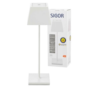 SIGOR Sigor Nuindie Akku-Tischleuchte  weiß LED eckig 380mm IP54 dimmbar Flex-Mood Easy-Connect