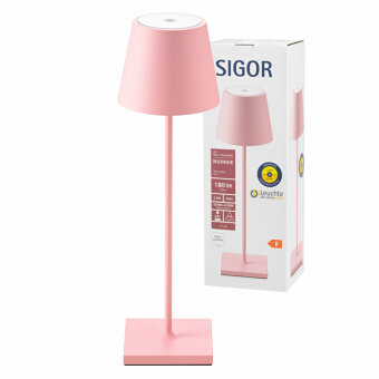 Sigor Nuindie Akku-Tischleuchte  rosa LED rund 380mm IP54 dimmbar Flex-Mood Easy-Connect