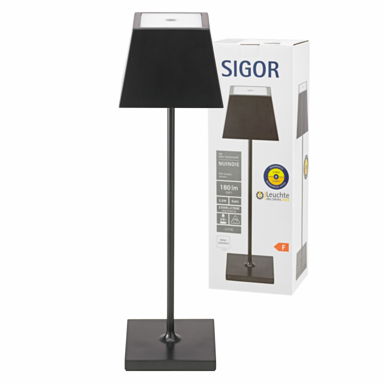 Sigor Nuindie Akku-Tischleuchte schwarz LED eckig | Lampen1a