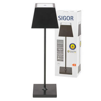 Sigor Nuindie Akku-Tischleuchte  schwarz LED eckig 370mm...