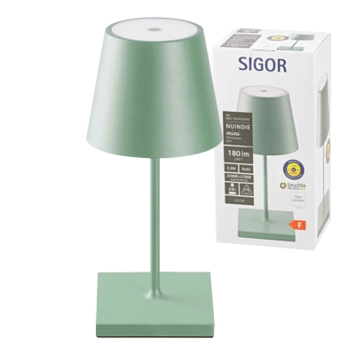 SIGOR Sigor Nuindie mini Akku-Tischleuchte grün LED rund 250mm IP54 dimmbar Flex-Mood Easy-Connect