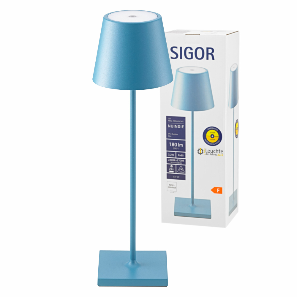 Sigor Nuindie Akku-Tischleuchte blau LED rund 380mm | Lampen1a