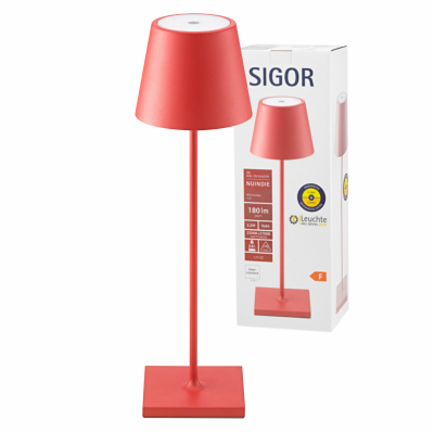 SIGOR Sigor Nuindie Akku-Tischleuchte  rot LED rund 380mm IP54 dimmbar Flex-Mood Easy-Connect