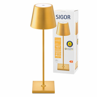Sigor Nuindie Akku-Tischleuchte gold LED rund 380mm IP54...