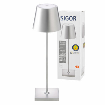 Sigor Nuindie Akku-Tischleuchte  silber LED rund 380mm...
