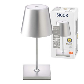 SIGOR Sigor Nuindie Akku-Tischleuchte mini silber LED rund 250mm IP54 dimmbar Flex-Mood Easy-Connect