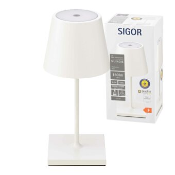SIGOR Sigor Nuindie Akku-Tischleuchte mini weiß LED rund 250mm IP54 dimmbar Flex-Mood Easy-Connect