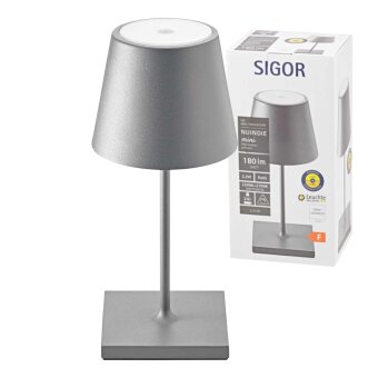 Sigor Nuindie Akku-Tischleuchte mini grau LED rund 250mm...