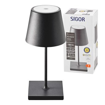 Sigor Nuindie Akku-Tischleuchte mini schwarz LED rund...